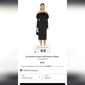 L'Academie Black Off-Shoulder Midi Dress with Fur Trim